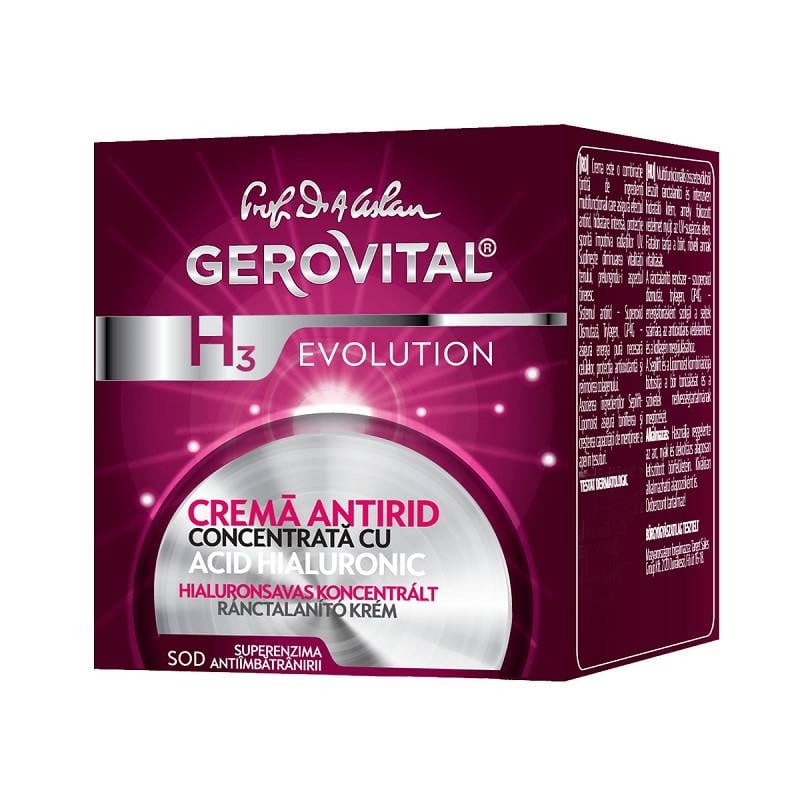Gerovital h3 evolution crema antirid concentrata cu acid hialuronic, 50 ml