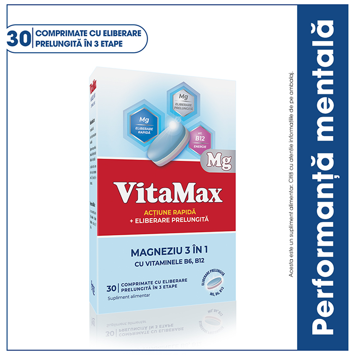 Vitamax Magneziu 3 In 1, 30 Comprimate Eliberare Lenta