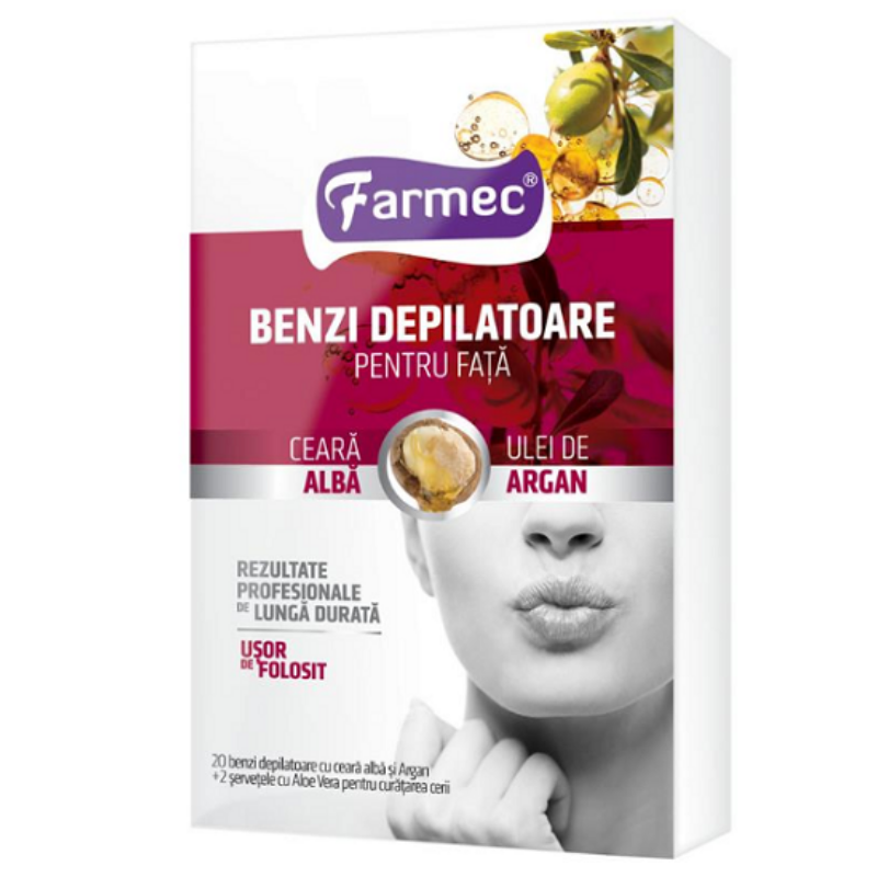 Farmec, Benzi depilatoare pentru fata cu argan, 20 de bucati Argan