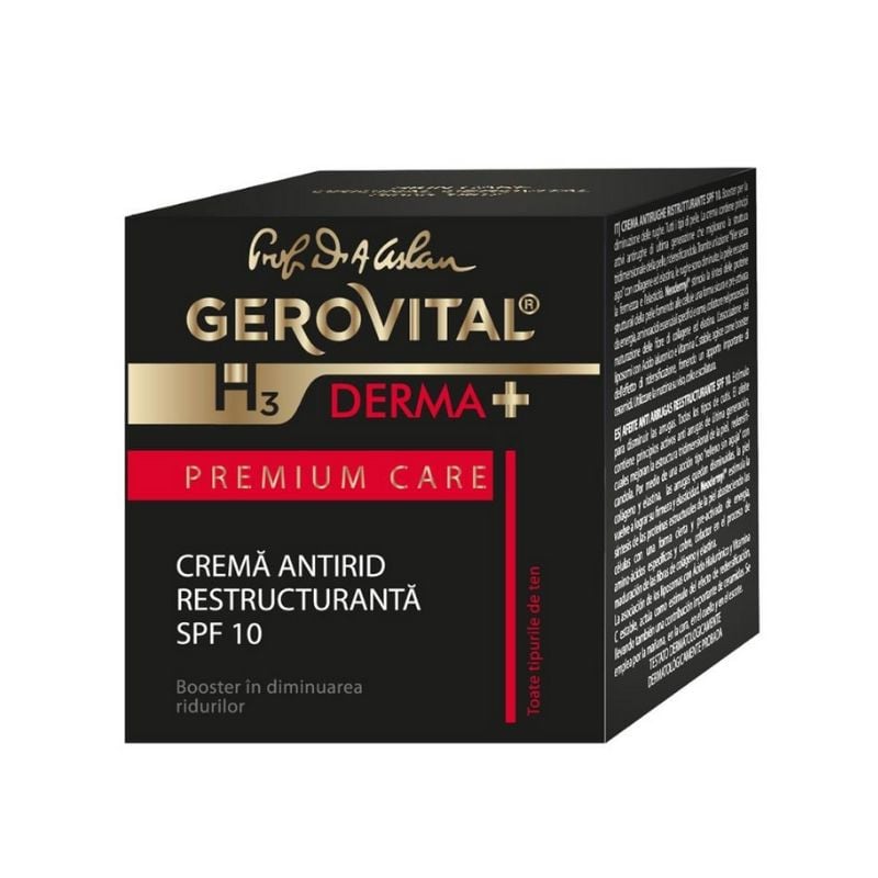 Crema Antirid Restructuranta Spf 10 H3 Derma+ Premium Care, 50 Ml, Gerovital