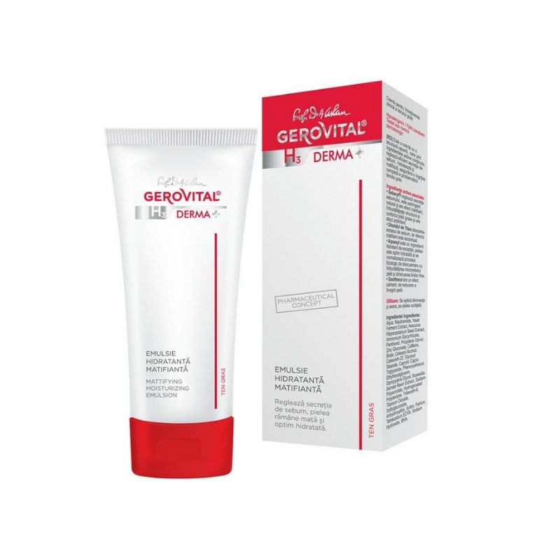 Emulsie hidratanta matifianta ten gras h3 derma+, 50 ml, gerovital