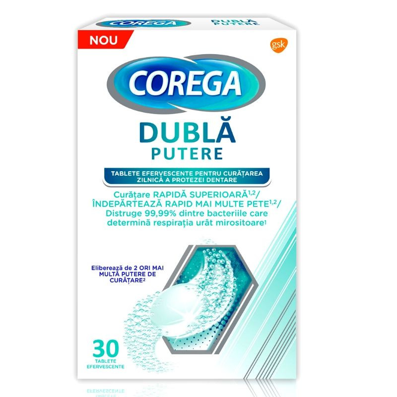 Corega Tablete Dubla Putere, 30 tablete Corega imagine teramed.ro