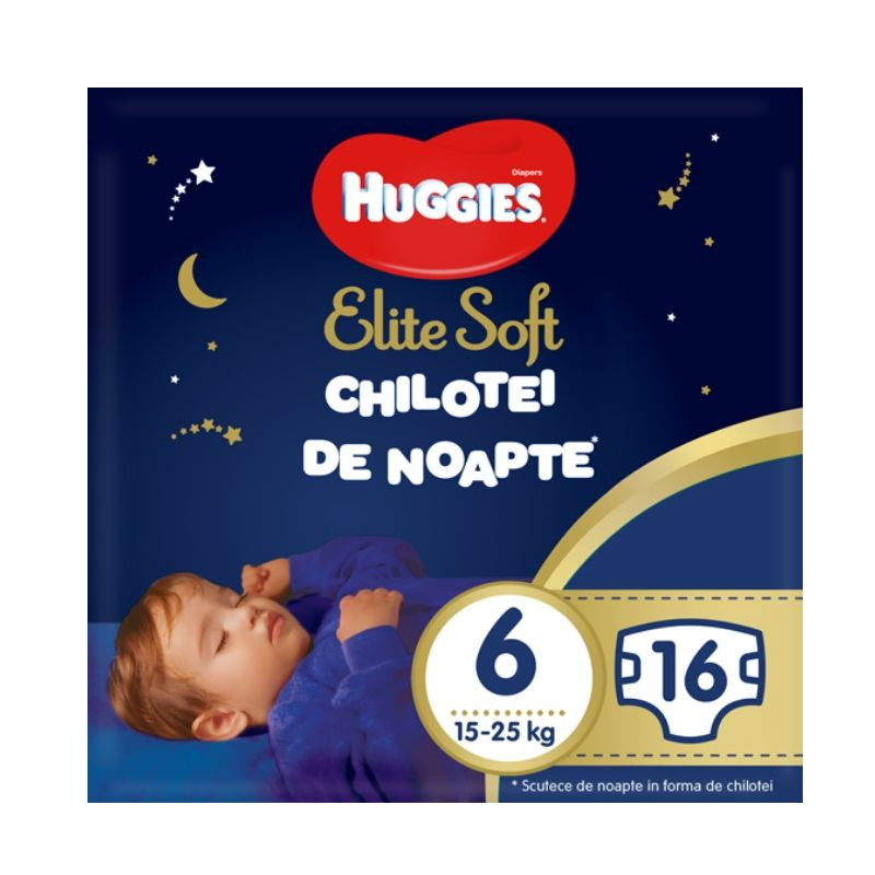 Huggies Pants Elite Soft De Noapte, Nr.6, 15-25kg, 16 Bucati