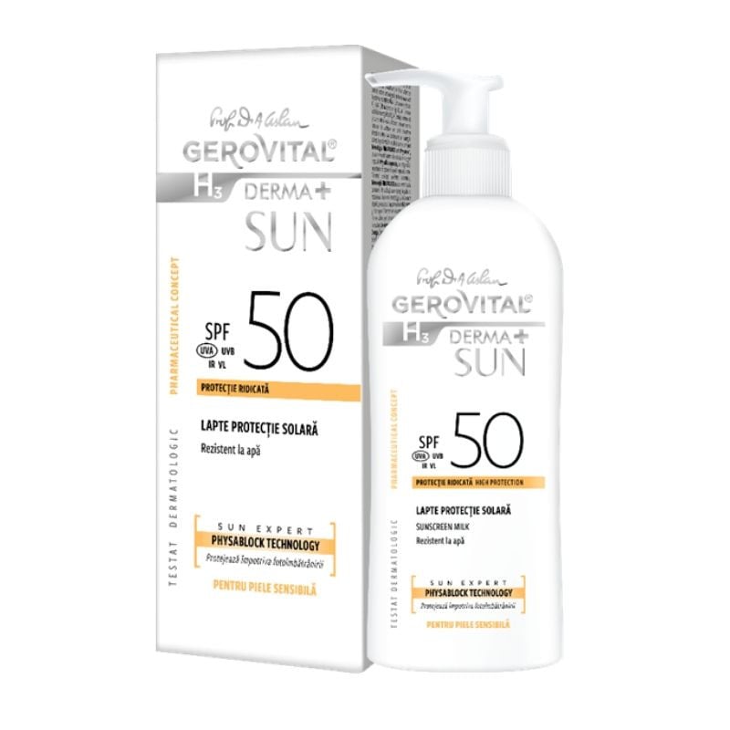 Lapte Pentru Protectie Solara Cu Spf 50 H3 Derma+ Sun, 150 Ml, Gerovital