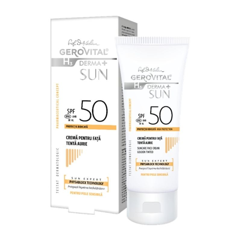 Crema Pentru Fata Spf 50 Tenta Aurie H3 Derma+ Sun, 50 Ml, Gerovital