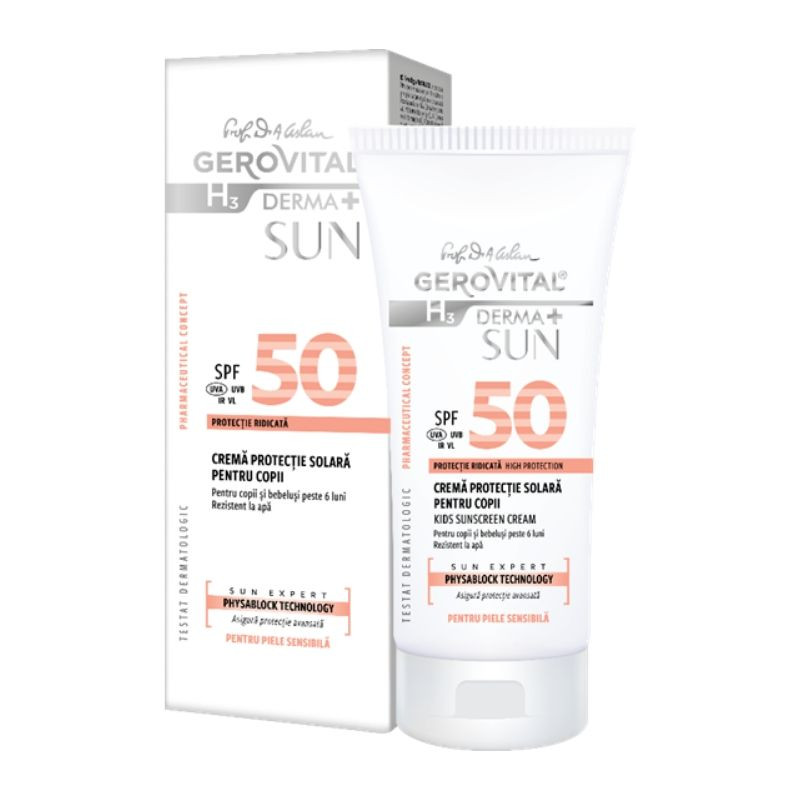Crema protectie solara pentru copii SPF 50 H3 Derma+ Sun, 100 ml, Gerovital 100 imagine noua