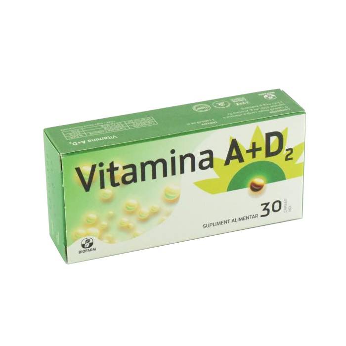 Biofarm Vitamina A+D2, 30 capsule A+D2 imagine teramed.ro