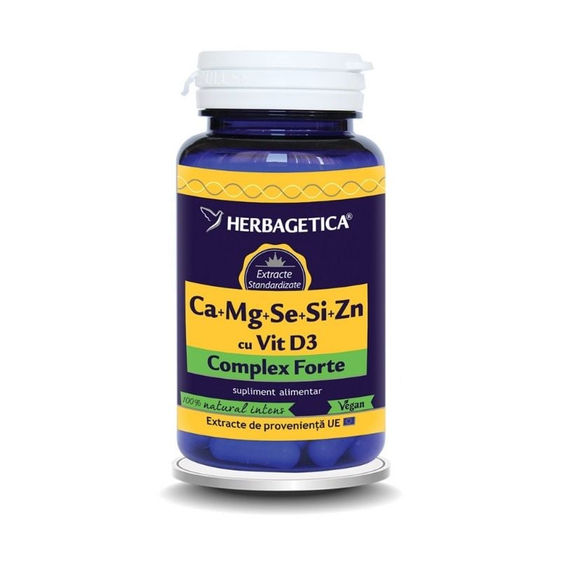 Ca+Mg+Se+Zn organice cu D3, 60 capsule, Herbagetica Ca+Mg+Se+Zn