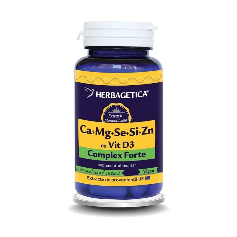 Ca+Mg+Se+Zn organice cu D3, 60 capsule, Herbagetica