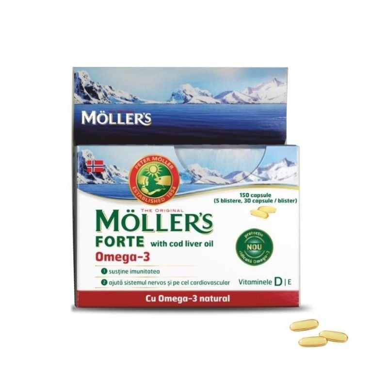 Moller’s Forte with cod liver oil Omega-3, 150 capsule 150 imagine teramed.ro