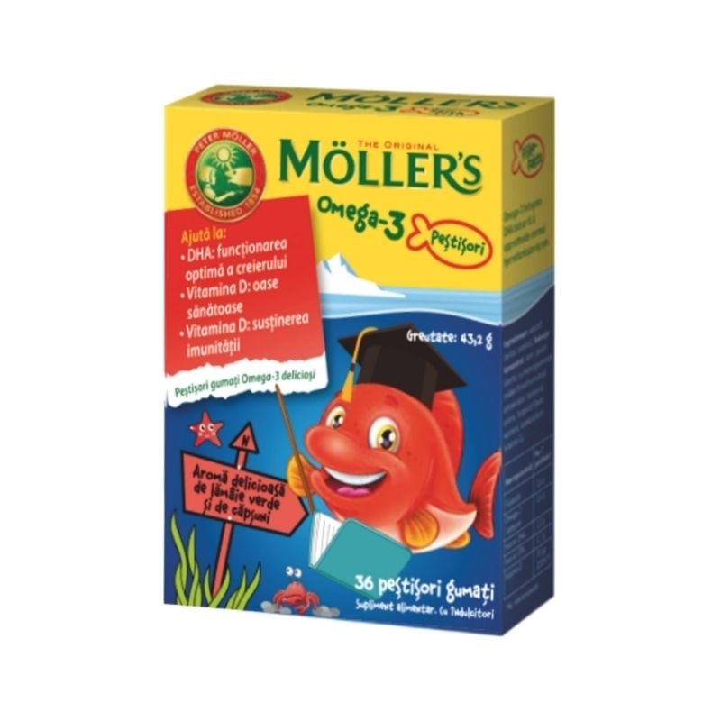 Moller’s Omega-3 aroma capsuni, 36 pestisori gumati aroma imagine teramed.ro