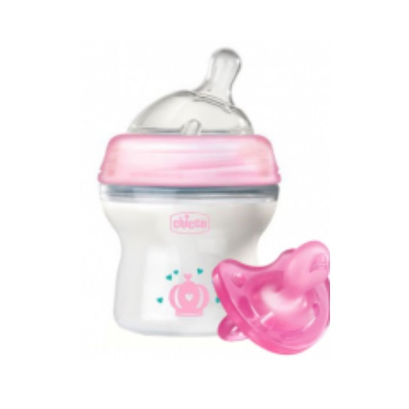 CHICCO Set Suzeta silicon, roz, 0luni+ si Biberon, 150ml 0luni+