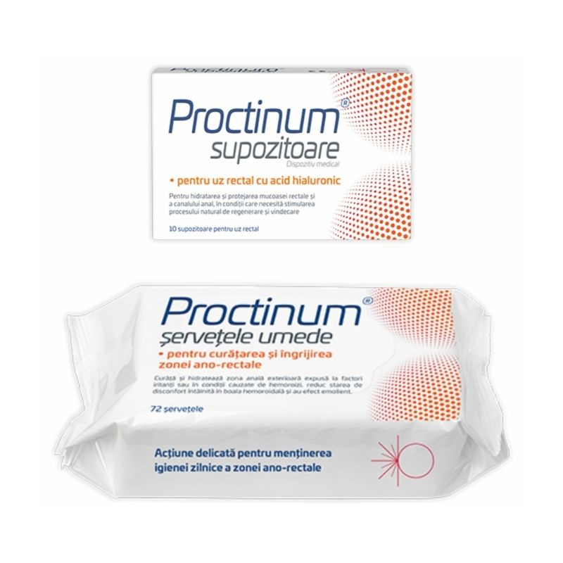 Proctinum Set Supozitioare, 10 bucati + servetele umede, 72 bucati CADOU Genito-urinar 2023-10-03