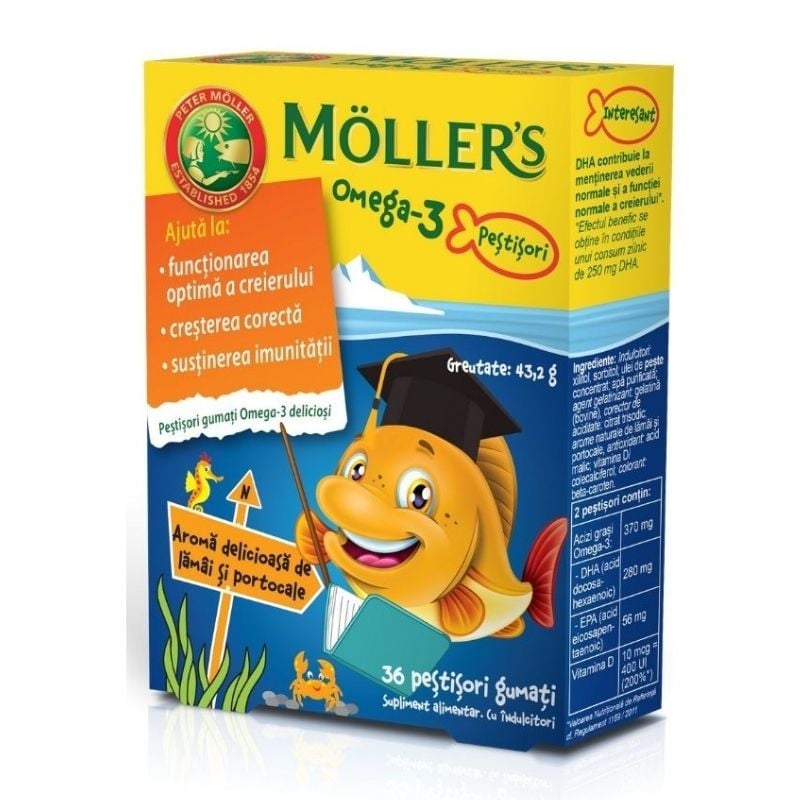 Moller’s Omega-3 aroma portocala, 36 pestisori gumati Aroma