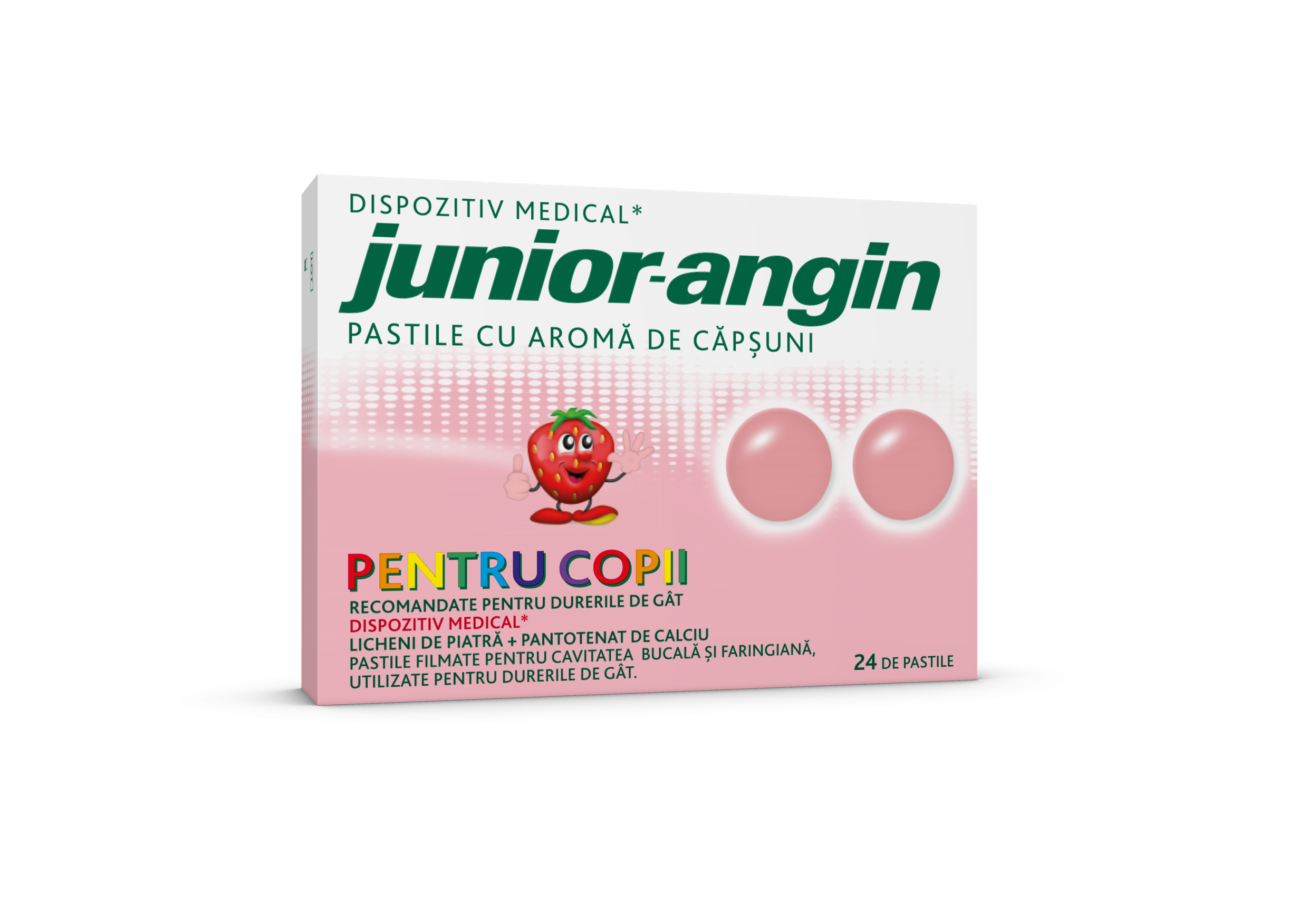 Junior Angin Cu Aroma De Capsuni, 24 Pastile, Dureri De Gat La Copii