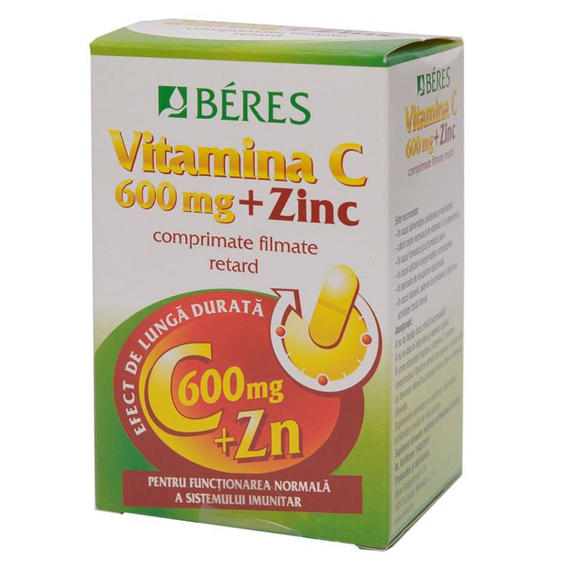 Beres Vitamina C 600mg + Zn, 30 tablete 600mg imagine 2021
