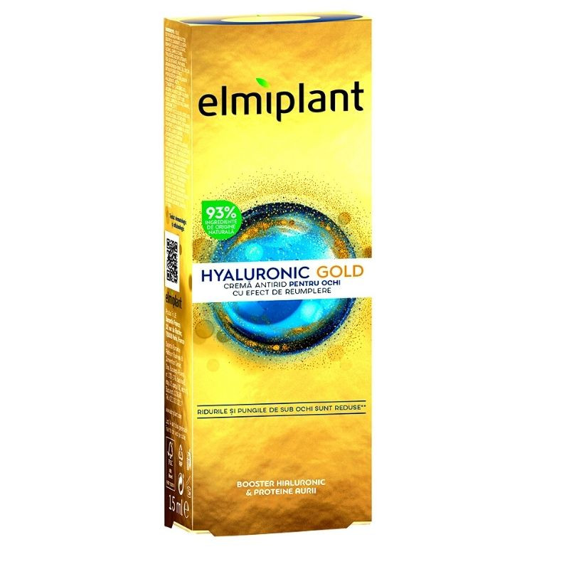 Elmiplant Hyaluronic Gold Crema Antirid Pentru Ochi Cu Efect De Umplere, 15 Ml