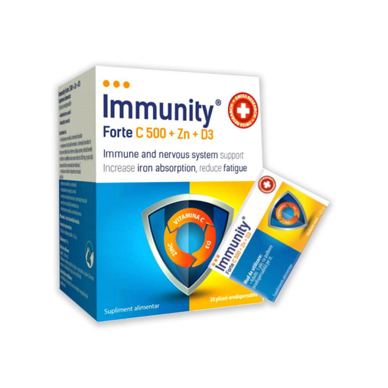 Immunity C 500 + Zinc+D3, 30 plicuri orodispersabile 500