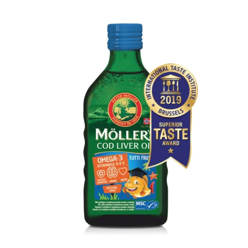 Moller’s Cod liver oil Omega-3 aroma tutti frutti, 250ml 250ml imagine 2022