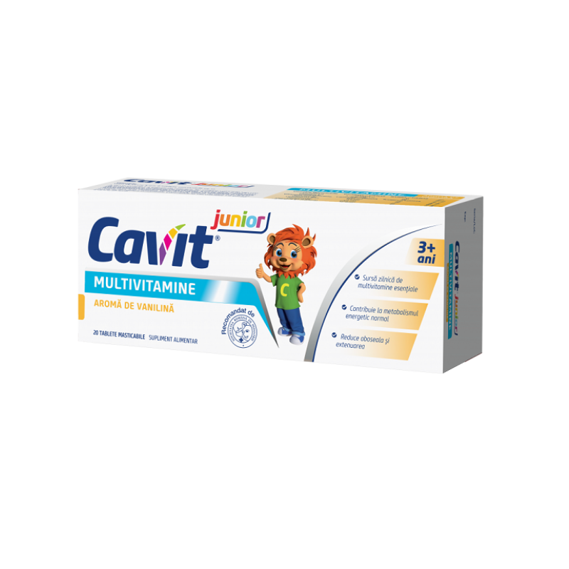 Cavit junior multivitamine vanilie, 20 tablete masticabile Biofarm imagine noua