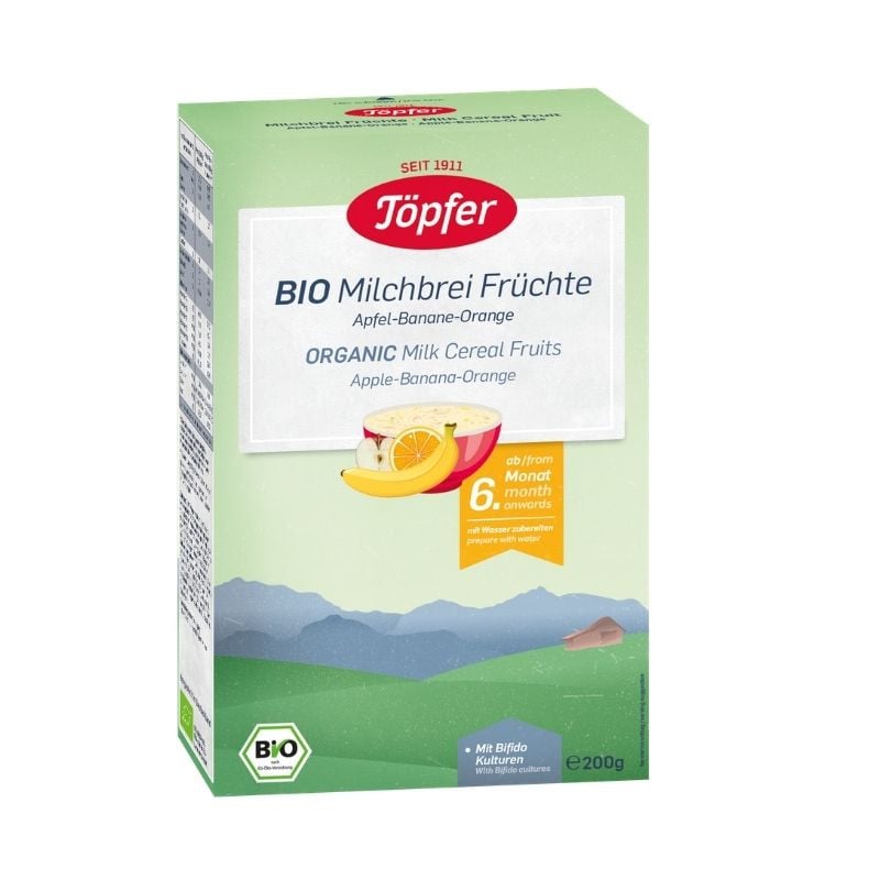 TOPFER Cereale Bio Gris lapte + fructe 6 luni, 200 g