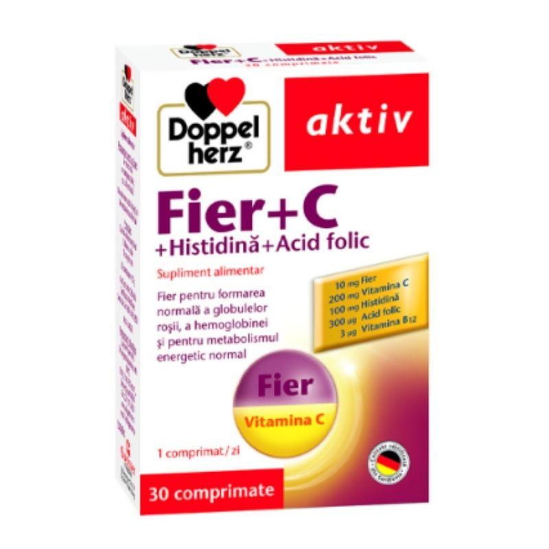 Doppelherz Fe+Vitamina C+histidina +acid folic, 30 tablete Acid imagine noua