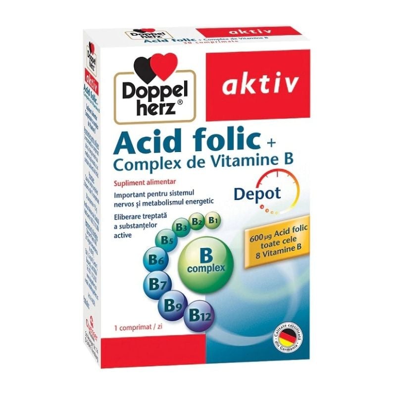Doppelherz Aktiv Acid folic + Complex de Vitamine B, 30 tablete
