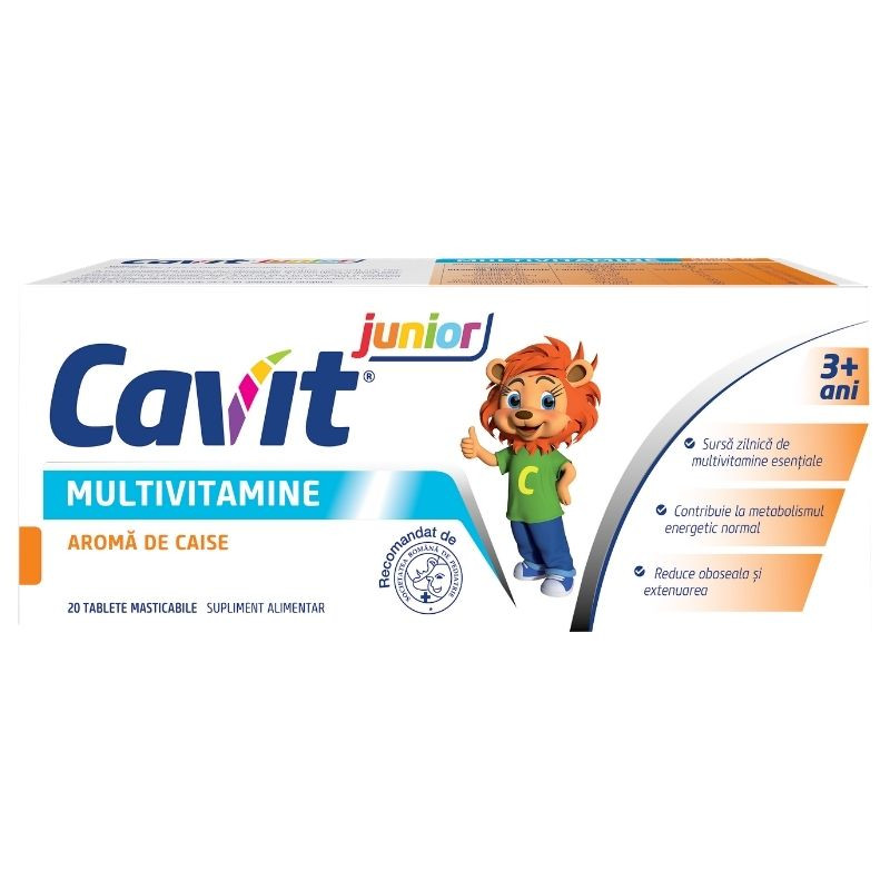 Cavit junior multivitamine cu aroma de caise, 20 tablete