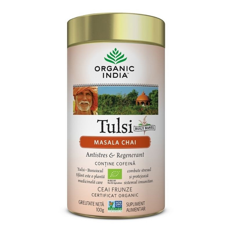 ORGANIC INDIA Ceai Tulsi Masala Chai Relaxant si Regenerant Bio, 100g 