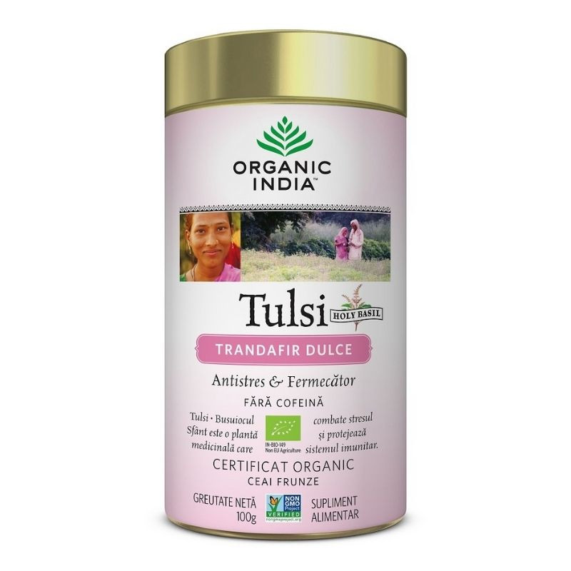 Organic India Ceai Tulsi Trandafir Dulce Antistres & Fermecator BIO, 100g 100g imagine teramed.ro
