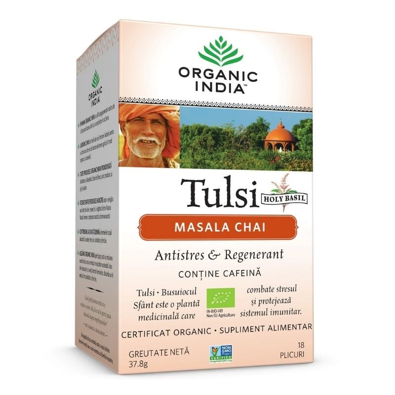 ORGANIC INDIA Ceai Tulsi Masala Chai Relaxant & Regenerant BIO, 18 plicuri