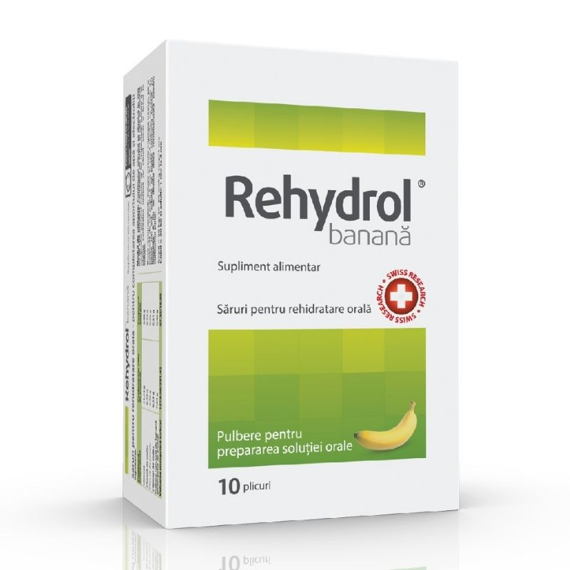 Rehydrol banana, 10 plicuri pulbere, rehidratare adulti si copii adulti