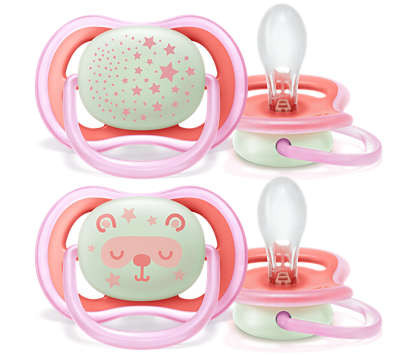 AVENT Suzeta 6-18 luni Ultra Air fete cu inel fosforescent, 2 buc SCF 376/22 376/22 imagine noua
