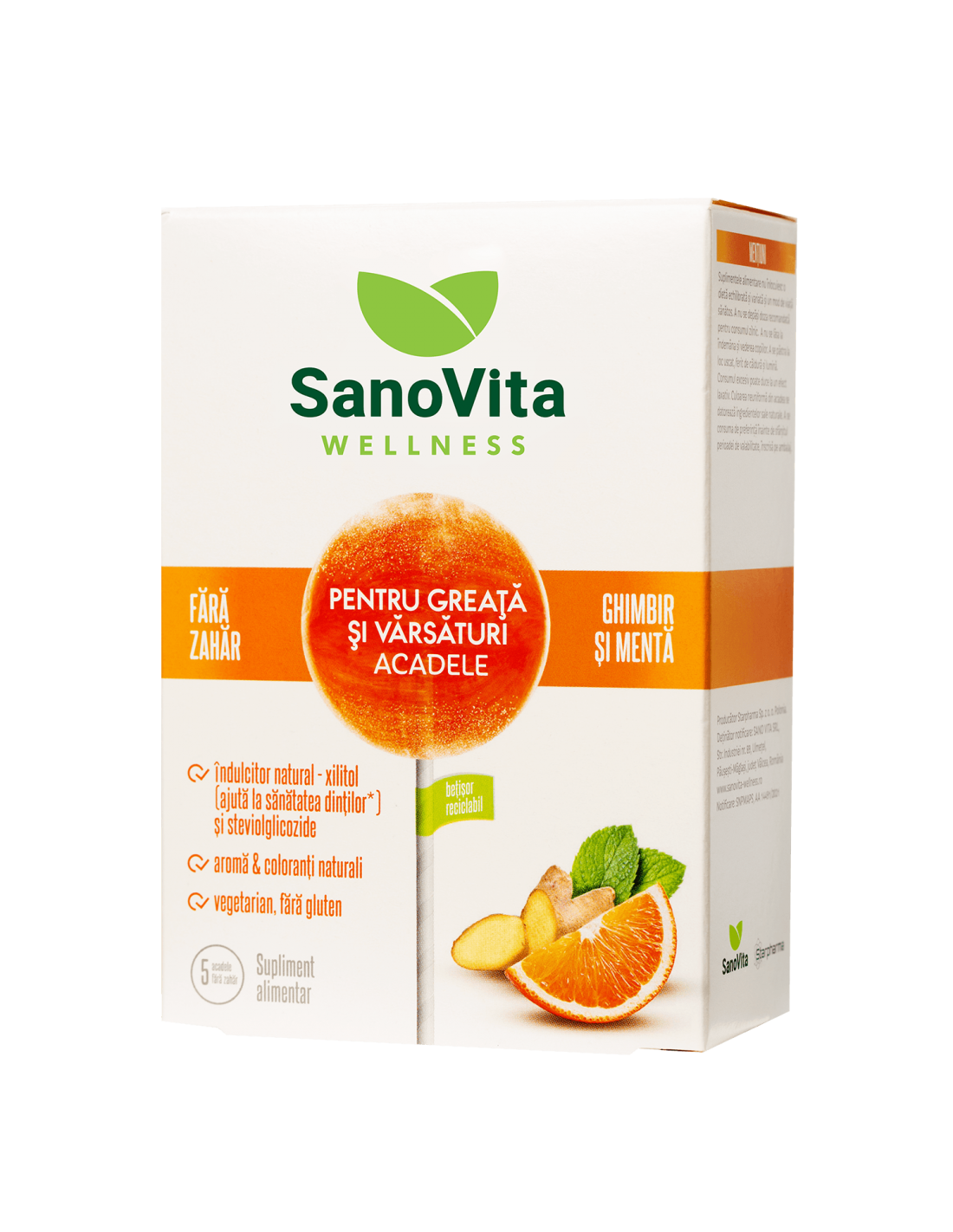 SANOVITA WELLNESS Acadele pentru Greata si Varsaturi, fara zahar, 5 bucati Rau de miscare 2023-09-22