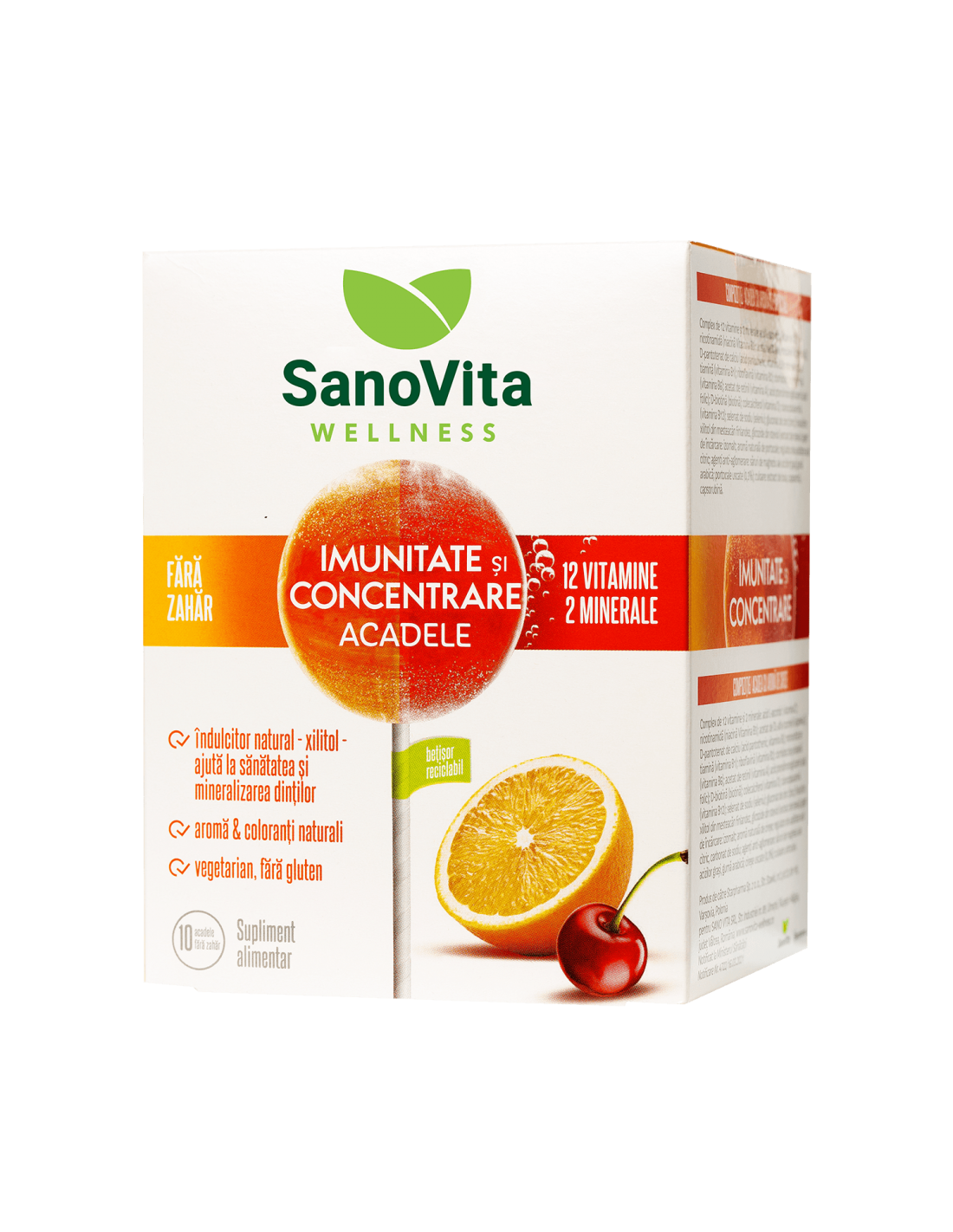 SanoVita Wellness Acadele Imunitate si Concentrare, fara zahar, 10 bucati acadele imagine 2022