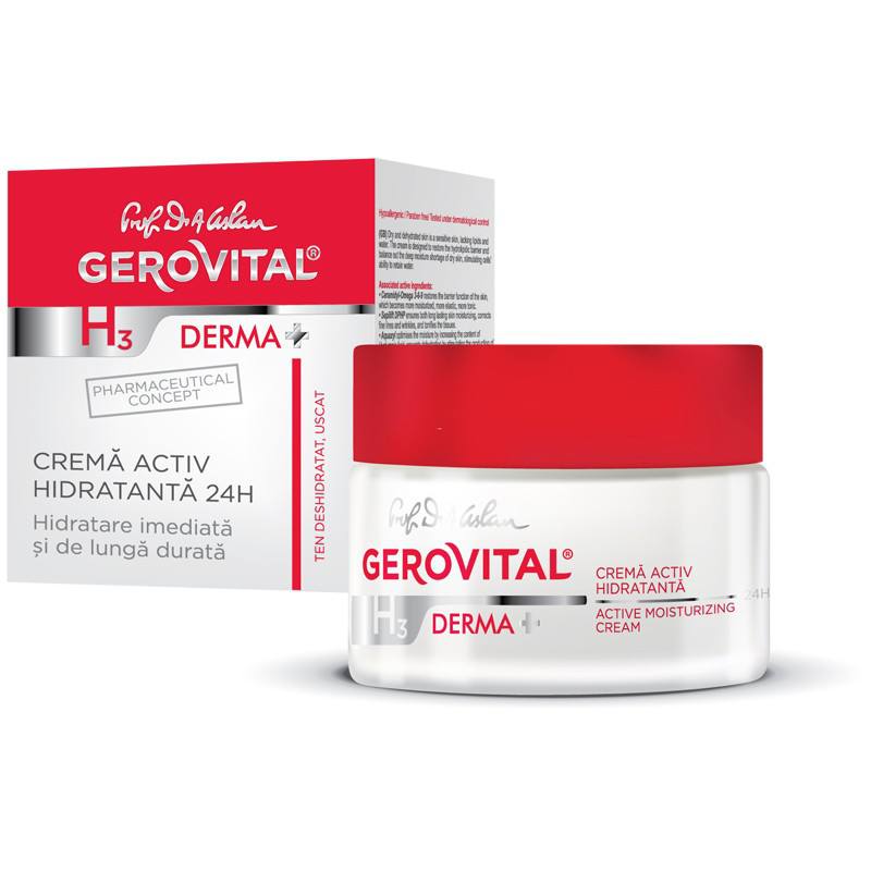 Gerovital H3 Derma+ Crema activ hidratanta 24h, 50 ml 24h imagine 2021