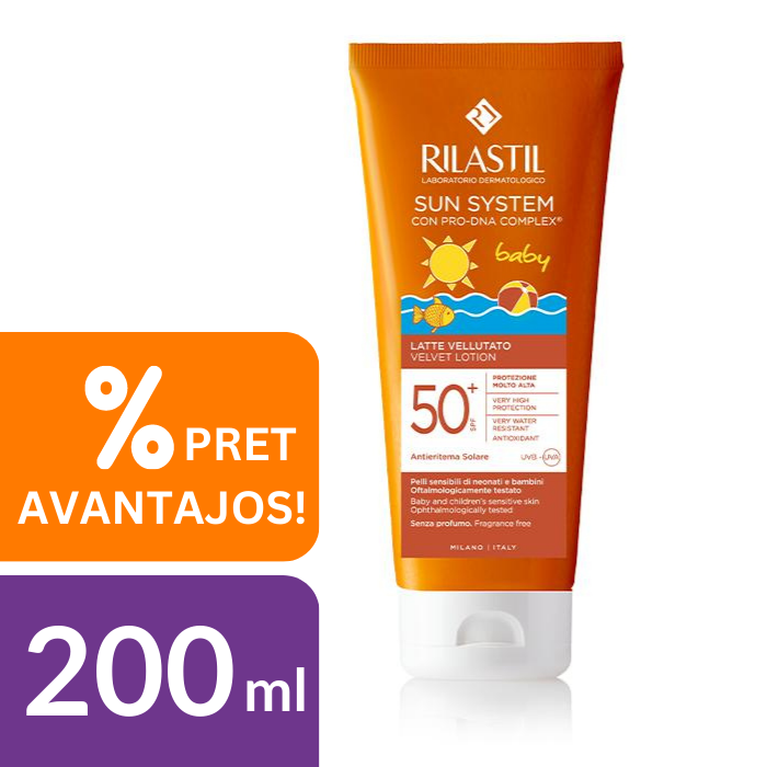 Lotiune catifelata pentru copii SPF 50+ SUN SYSTEM, 200ml, RILASTIL La Reducere 200ml
