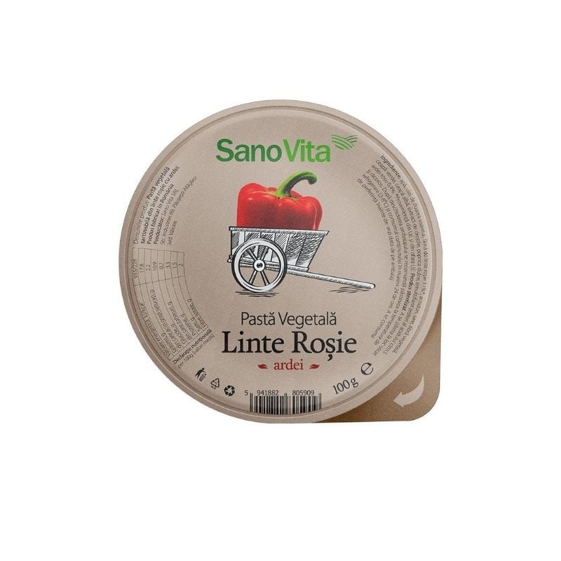 Sanovita pasta vegetala tartinabila din linte rosie cu ardei si ceapa,100 g