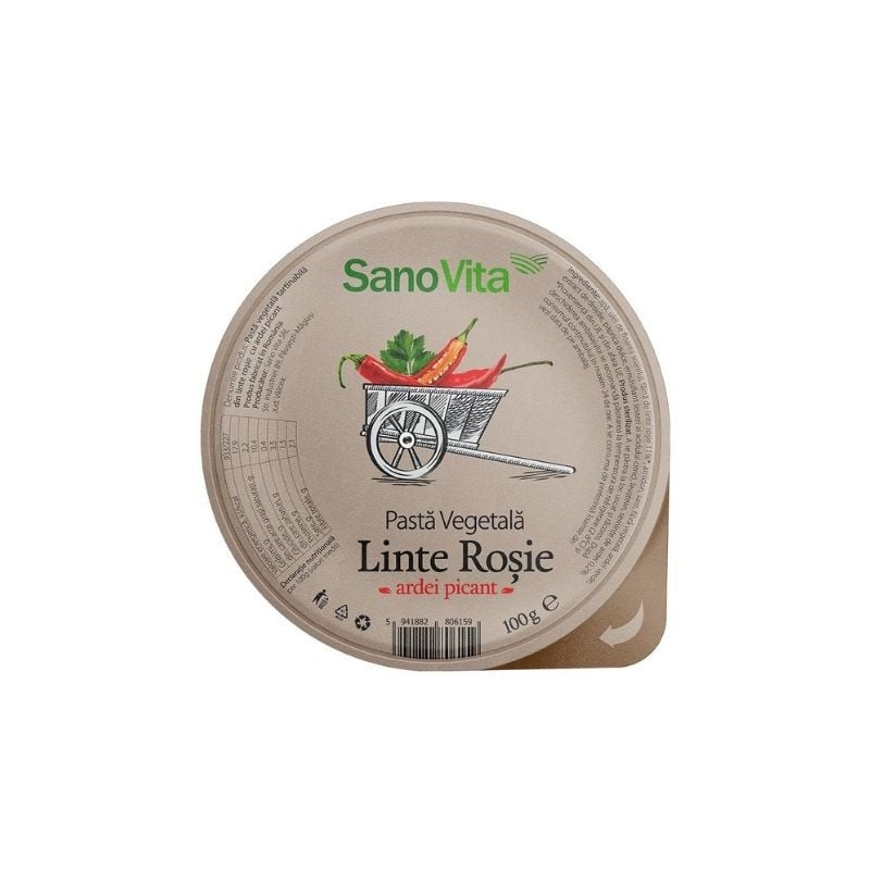 Sanovita Pasta vegetala tartinabila din linte rosie cu ardei picant, 100 g 100 imagine noua