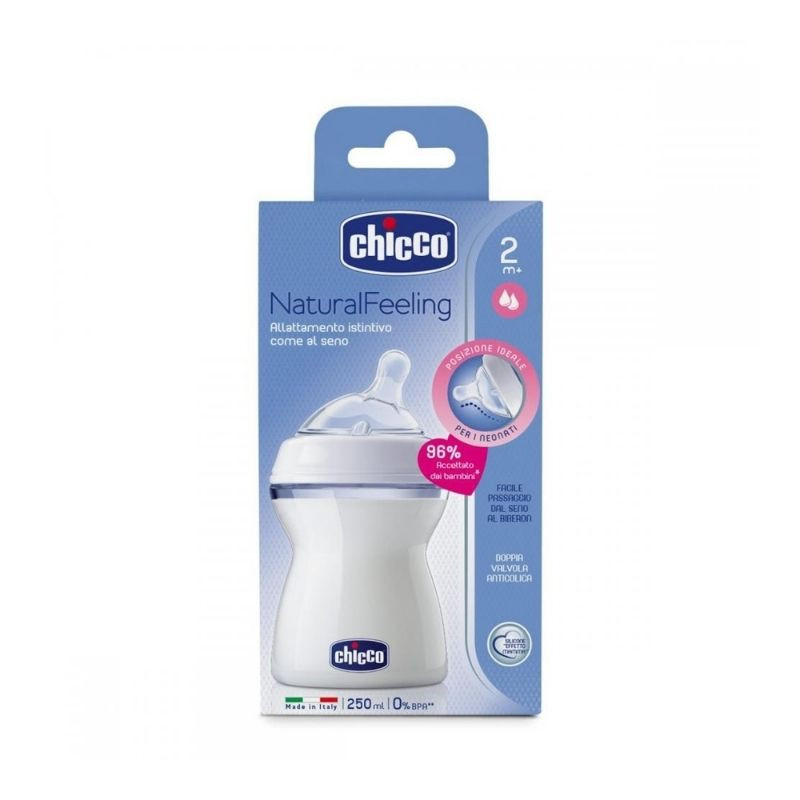 Chicco Natural Feeling Biberon plastic 250ml t.s, inclinata, flux mediu, 2luni+ 250ml