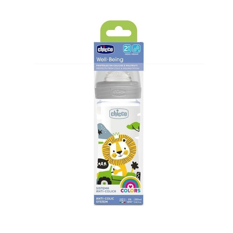 Chicco Wellbeing Biberon PP 250 ml, t.s, flux mediu, unisex, 2 luni+ 250