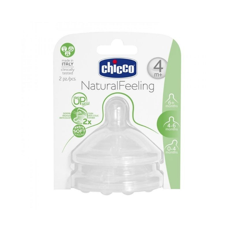 Chicco Natural Feeling Tetina silicon 2 bucati, flux reglabil, 4luni+ +4luni