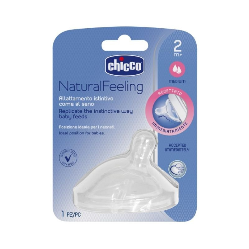 Chicco Natural Feeling Tetina silicon 1 bucata, flux mediu, 2luni+ 2luni+