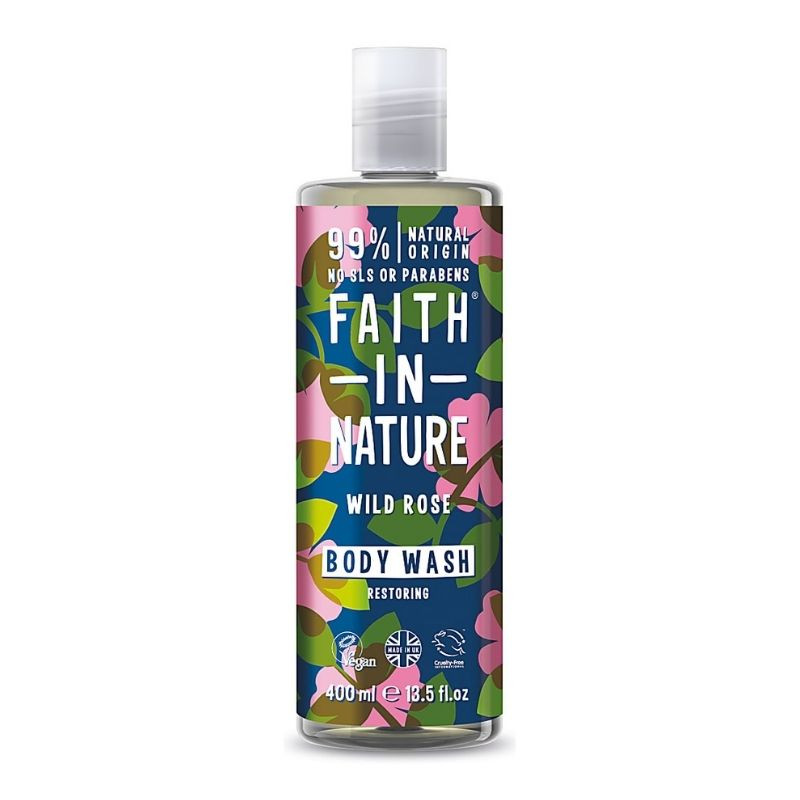 Faith in Nature Gel de dus natural, hidratant cu trandafir salbatic, 400 ml 