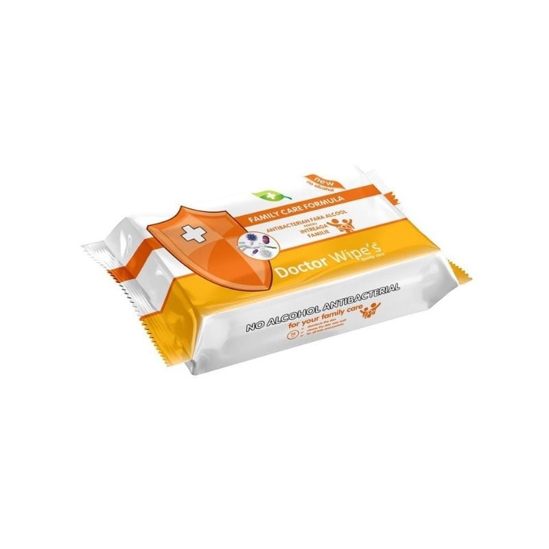 Dr. Wipes Servetele umede ANTIBACTERIAN FAMILY CARE, 72 bucati antibacterian imagine noua