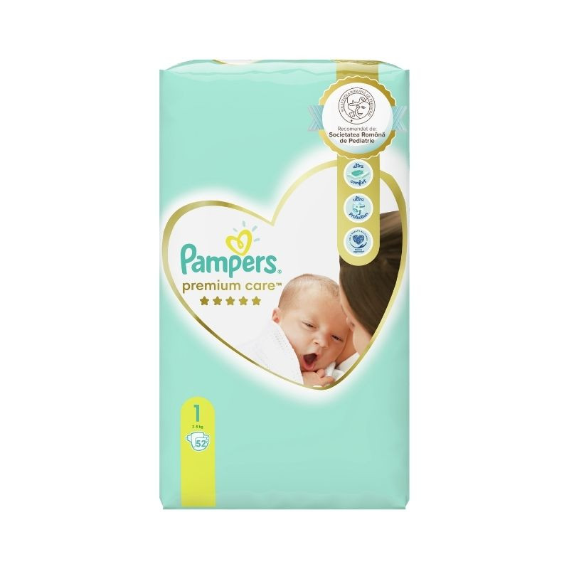 Pampers Scutece Premium Care Marimea 1 New born, 2-5kg, 52 bucati clasice 2023-09-22