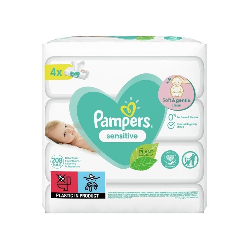 Pampers Servetele Umede Sensitive, 4 Pachete X 52, 208 Bucati