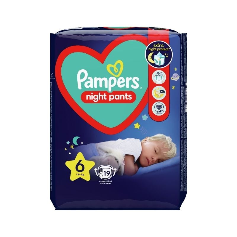 Pampers Night Pants Scutece-chilotel De Noapte Marimea 6, 15+kg, 19 Bucati