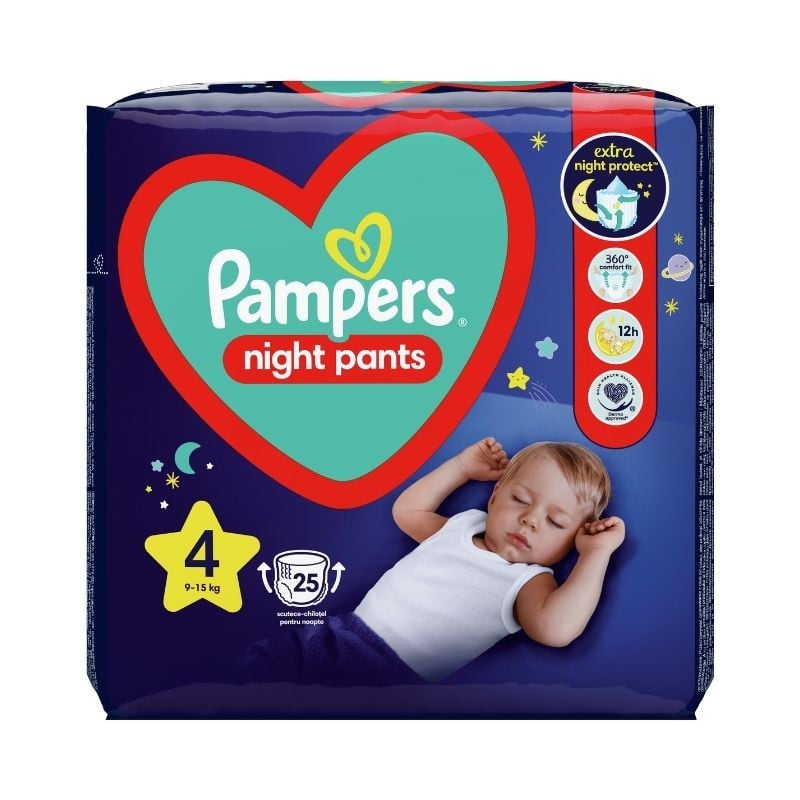 Pampers Night Pants Scutece-chilotel De Noapte Marimea 4, 9-15kg, 25 Bucati