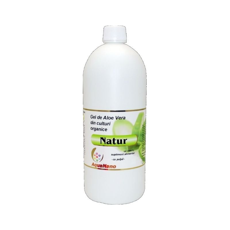 AGHORAS Gel Aloe Vera Natur Organic cu pulpa, 1L Nutritie sanatoasa